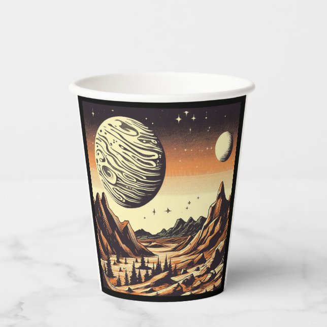 Vasos De Papel SF Mars Landscape Woodcut 1 (Anverso)