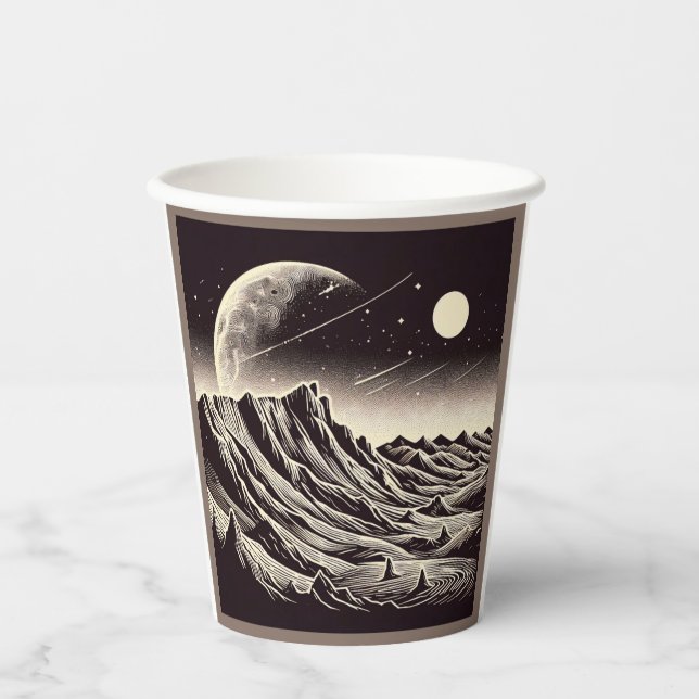 Vasos De Papel SF Mars Landscape Woodcut 3 (Anverso)