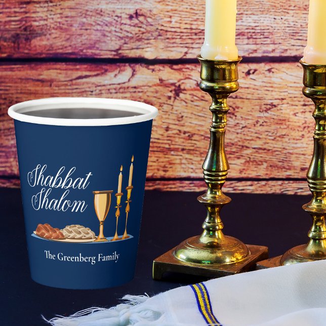Vasos De Papel Shabbat Shalom Personalizado Blue Sabbath Dinner (Subido por el creador)