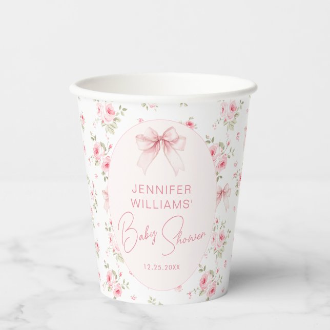 Vasos De Papel Shabby Chic Bow Floral Sweet Baby Shower (Anverso)