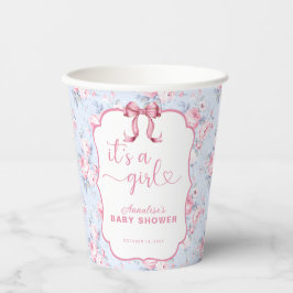 Vasos De Papel Shabby Chic Pink Bow Es un Baby Shower Chica