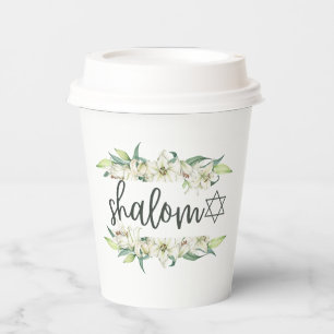 Vasos De Papel Shalom (con Lilies y Estrella de David)