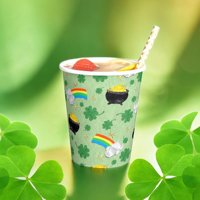 Vasos De Papel Shamrock Rainbow Gold Cauldron (Subido por el creador)
