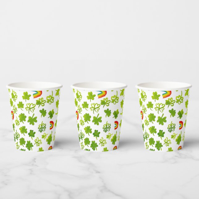 Vasos De Papel Shamrock Rainbows Watercolor Irlanda St PATRICKS (Multi)