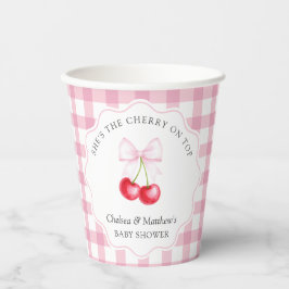 Vasos De Papel She is The Cherry On Top Whimsical Bow Baby Shower