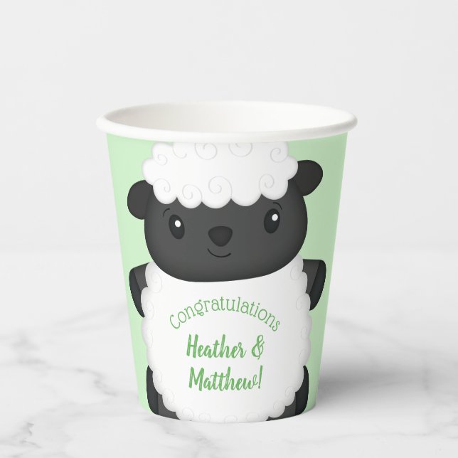 Vasos De Papel Sheep Baby Shower Green (Anverso)