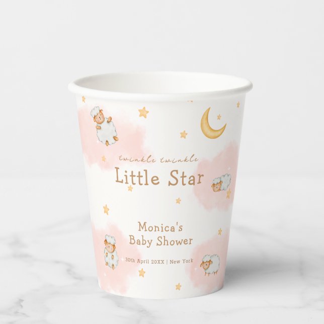 Vasos De Papel Sheep Twinkle Twinkle Moon Stars Chica Baby Shower (Anverso)
