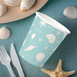 Vasos De Papel Shells Starfish Sun Fun Textos Ivory ID918