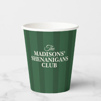 Vasos De Papel Shenanigan Family Name Green Stripes