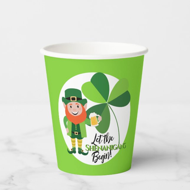 Vasos De Papel Shenanigans Leprechaun Shamrock St Patrick's Day (Anverso)