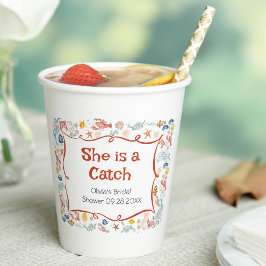 Vasos De Papel She's  Catch Coastal Bridal Shower Hot Cup Sleeves
