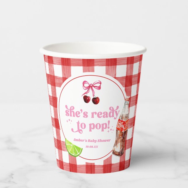 Vasos De Papel She's Ready To Pop! Cherry Soda Pop Baby Shower (Anverso)