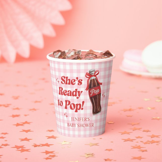 Vasos De Papel She's Ready to Pop Soda Baby Shower (in situ)