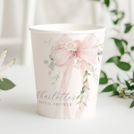 Vasos De Papel She's tying the knot Blush Bow Bridal Shower
