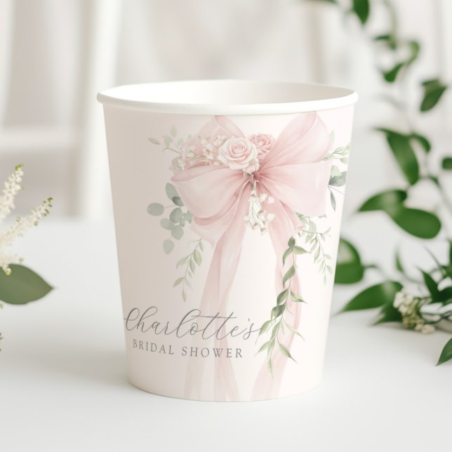 Vasos De Papel She's tying the knot Blush Bow Bridal Shower (Subido por el creador)