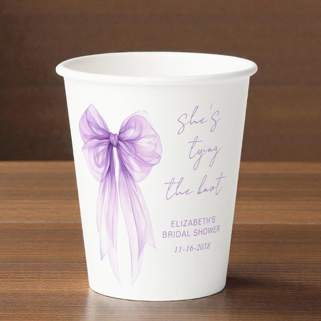 Vasos De Papel She's Tying The Knot Purple Bow Bridal Shower (She's Tying The Knot Purple Bow Bridal Shower Paper Cups)