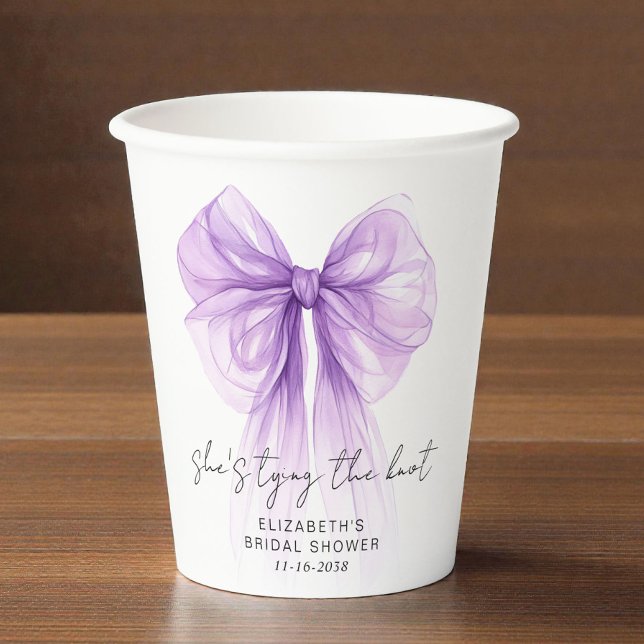 Vasos De Papel She's Tying The Knot Purple Bow Bridal Shower (She's Tying The Knot Purple Bow Bridal Shower Paper Cups)