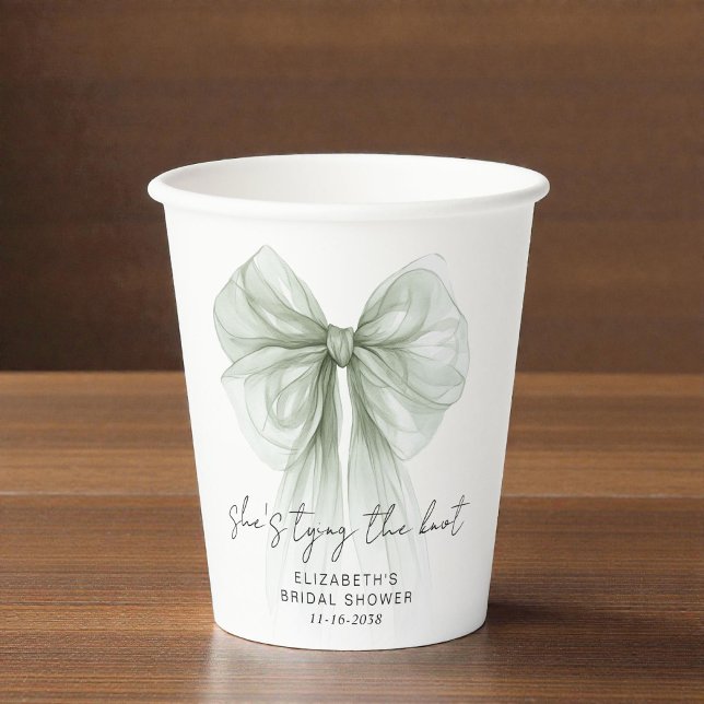 Vasos De Papel She's Tying The Knot Sage Bow Bridal Shower (She's Tying The Knot Sage Bow Bridal Shower Paper Cups)