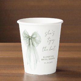 Vasos De Papel She's Tying The Knot Sage Green Bow Bridal Shower