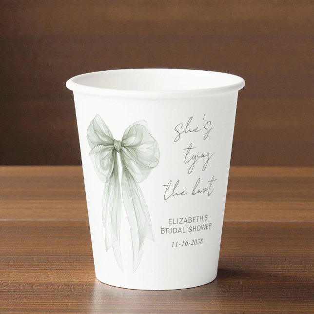 Vasos De Papel She's Tying The Knot Sage Green Bow Bridal Shower (She's Tying The Knot Sage Green Bow Bridal Shower Paper Cups)