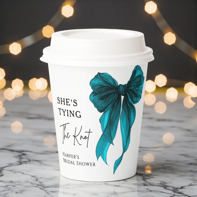 Vasos De Papel She's Tying The Knot Turquoise Bow Bridal Shower (Subido por el creador)