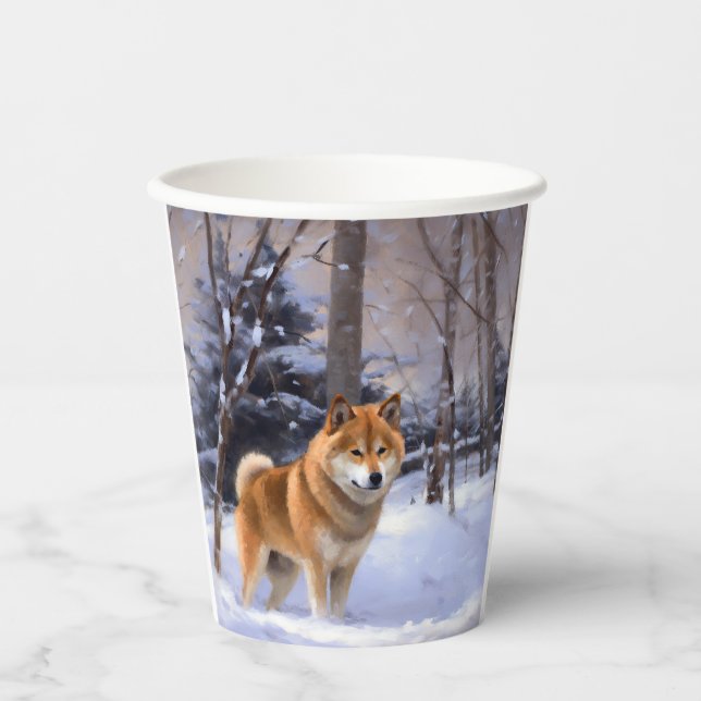 Vasos De Papel Shiba Inu deja que nieve Navidades (Anverso)