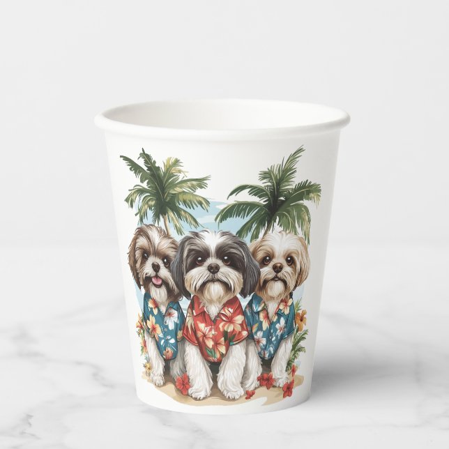 Vasos De Papel Shih Tzu Dogs con Camisetas hawaianos (Anverso)