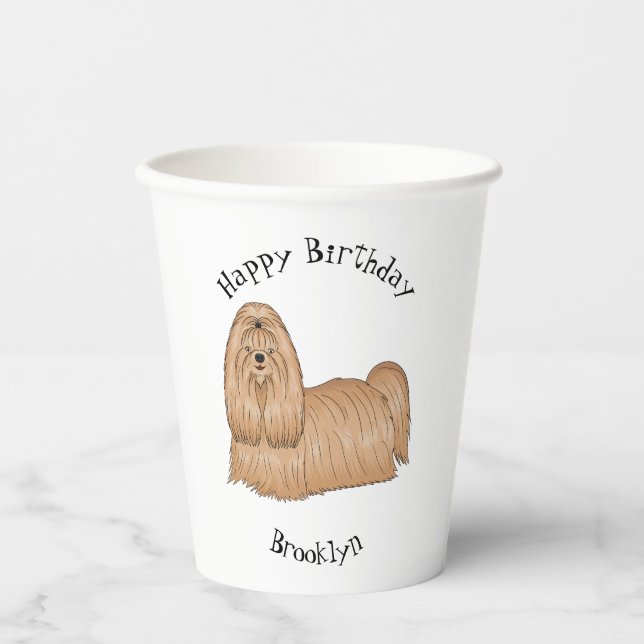 Vasos De Papel Shih tzu personalizado de pelo largo ilustracion (Anverso)