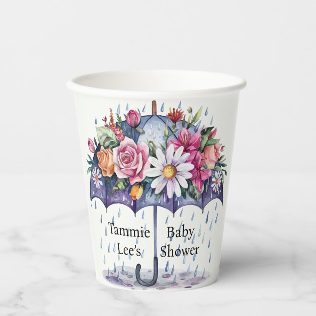 Vasos De Papel Showered con Baby Shower de flores (Anverso)
