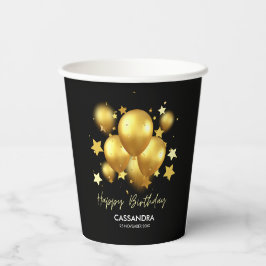 Vasos De Papel Silky Golden Balloons Stars Black Birday