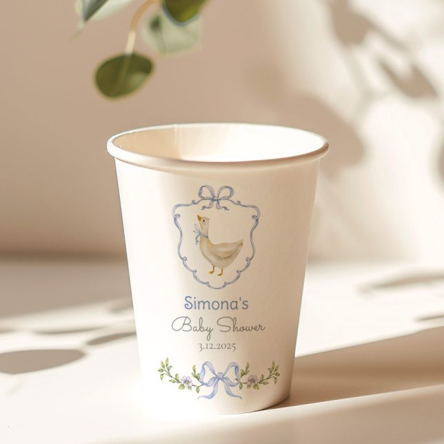 Vasos De Papel Silly Goose Blue Bow bebé ducha (Subido por el creador)