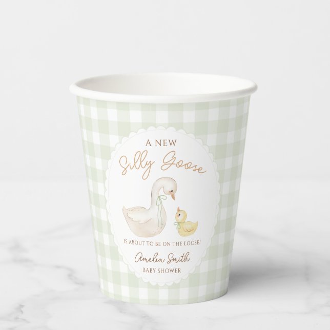 Vasos De Papel Silly Goose Gingham Duck ducha de bebé (Anverso)