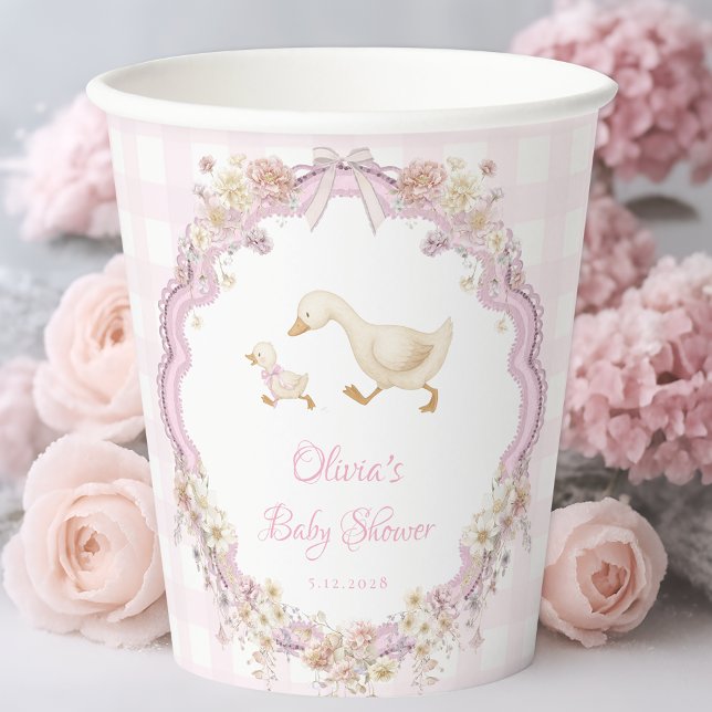 Vasos De Papel Silly Goose Pink Gingham Girl Baby Shower (Subido por el creador)