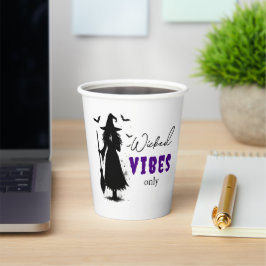 Vasos De Papel Silueta de bruja negra - "Solo con vibraciones mal