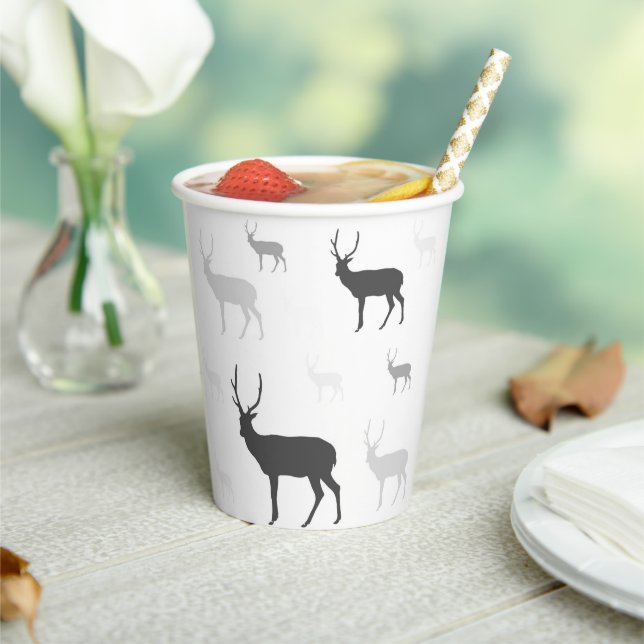 Vasos De Papel Silueta de ciervo blanco y negro almohada de lanza (in situ)