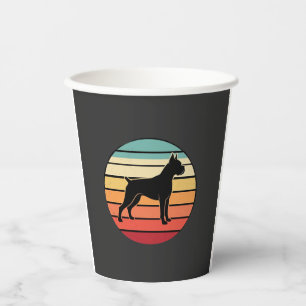 Vasos De Papel Silueta de perro boxer vintage retro al atardecer