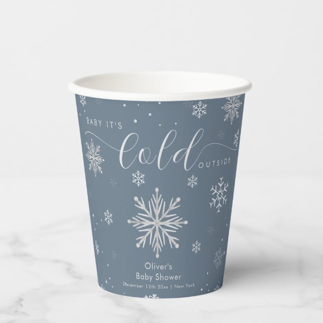 Vasos De Papel Silver Blue Magical Winter Snowflake Baby Shower  (Anverso)