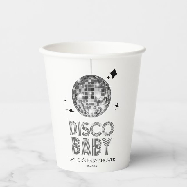 Vasos De Papel Silver Disco Ball 'Disco Baby' Baby Shower (Anverso)