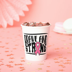 Vasos De Papel Símbolo de cáncer de cinta rosa fuerte y valient