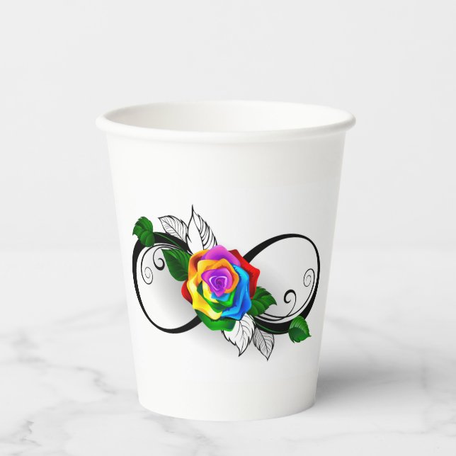 Vasos De Papel Símbolo de Infinito con Rosa de Arcoíris (Anverso)