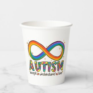 Vasos De Papel Símbolo de infinito del autismo Acepta, Entiende,