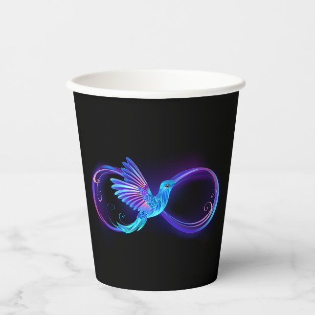 Vasos De Papel Símbolo de infinito neón con colibrí brillante (Anverso)