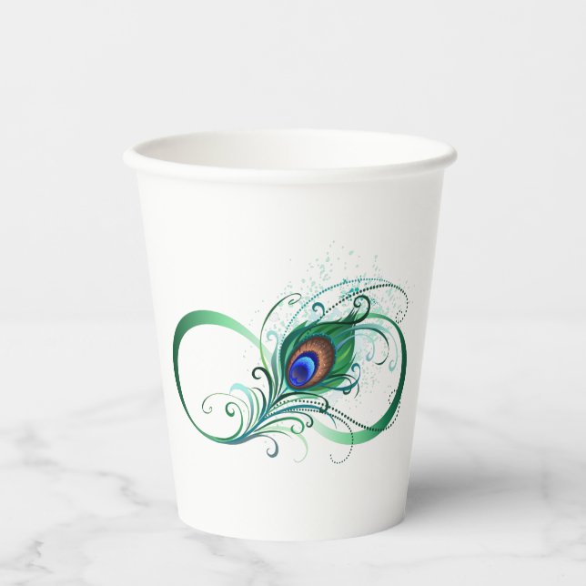Vasos De Papel Símbolo infinito con pluma de pavo real (Anverso)