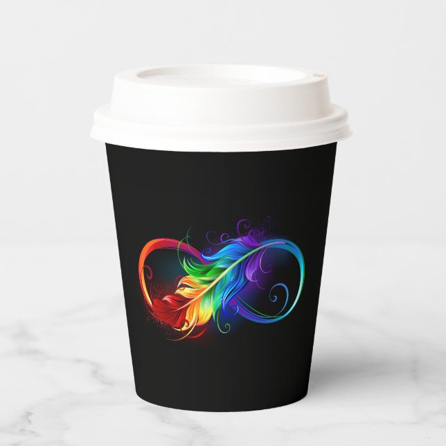 Vasos De Papel Símbolo infinito con plumas arcoiris (Anverso)