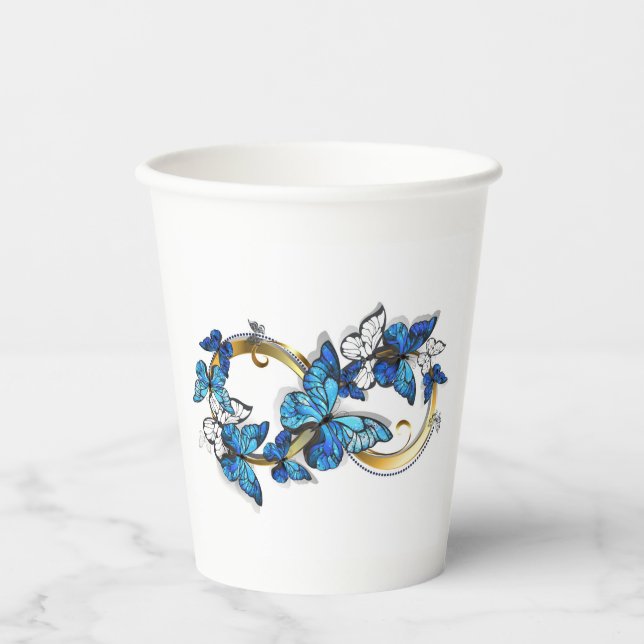 Vasos De Papel Símbolo infinito de mariposas Morpho azules (Anverso)