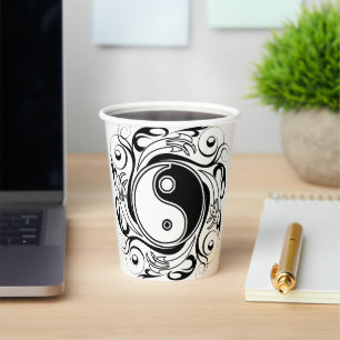 Vasos De Papel Símbolo Yin & Yang estilo Tatuaje blanco y negro