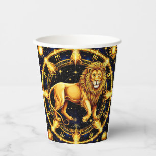 Vasos De Papel Símbolo zodiacal de Leo sobre fondo estrellado cel