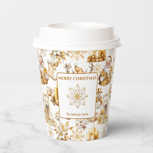 Vasos De Papel Símbolos de Navidades blancos y dorados (Reverso )