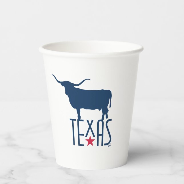 Vasos De Papel Símbolos de Texas, Longhorn, marina (Anverso)