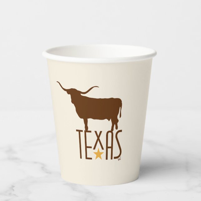 Vasos De Papel Símbolos de Texas, Longhorn, marrón (Anverso)
